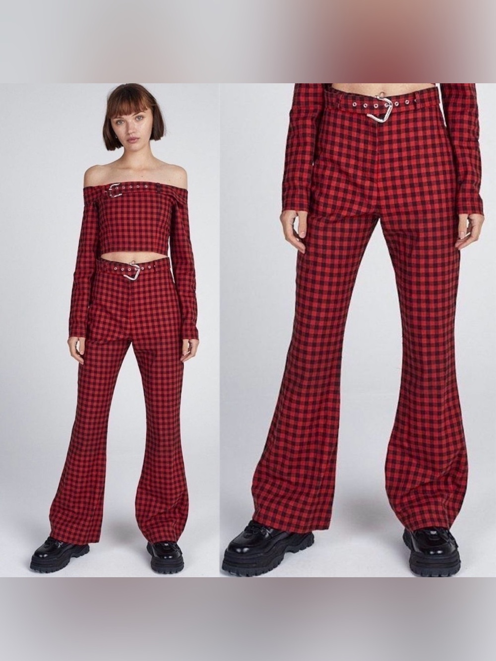Milk It Gingham Flare Red Checkered Pant Size 14